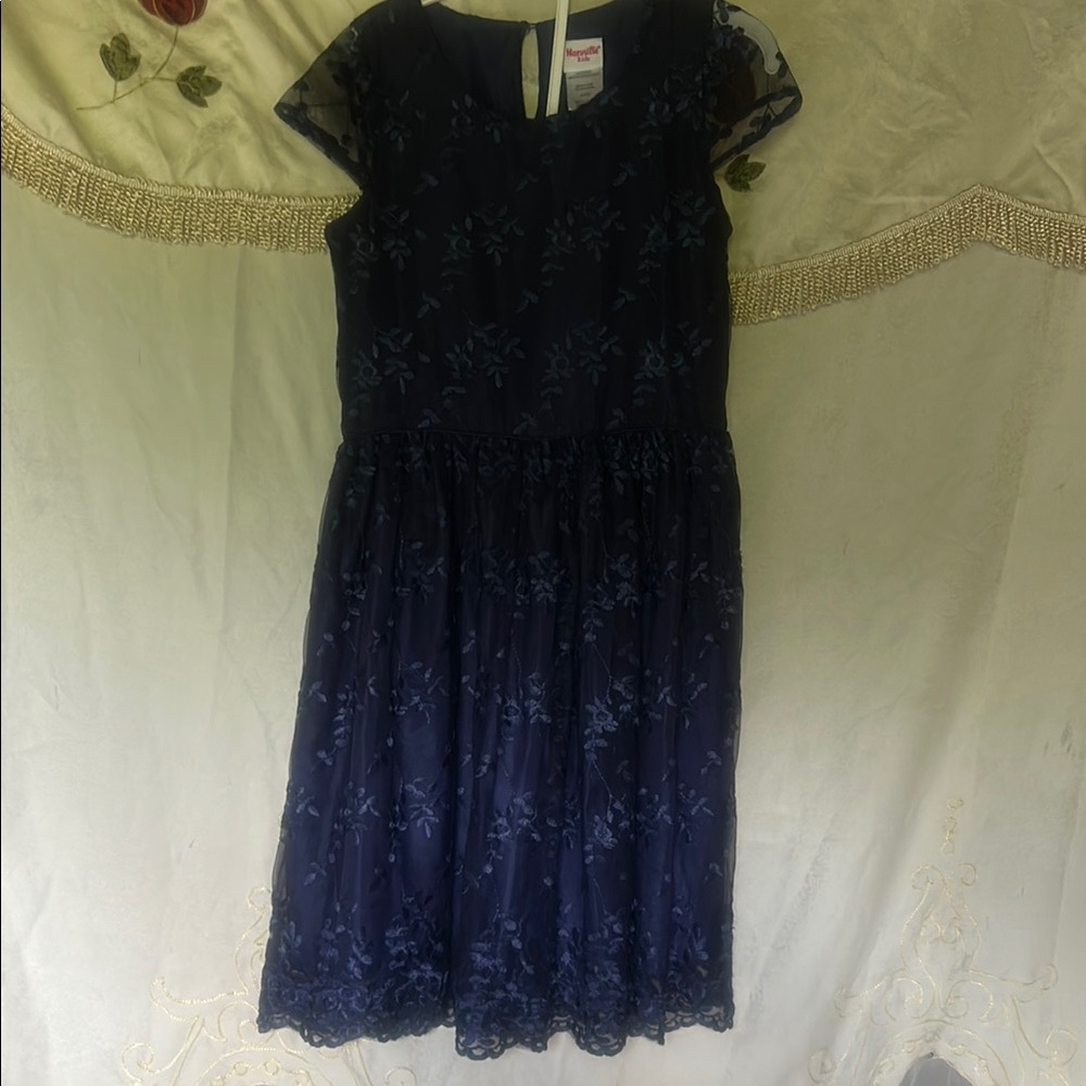 Elegant Blue A-Line Flutter Sleeve Dress